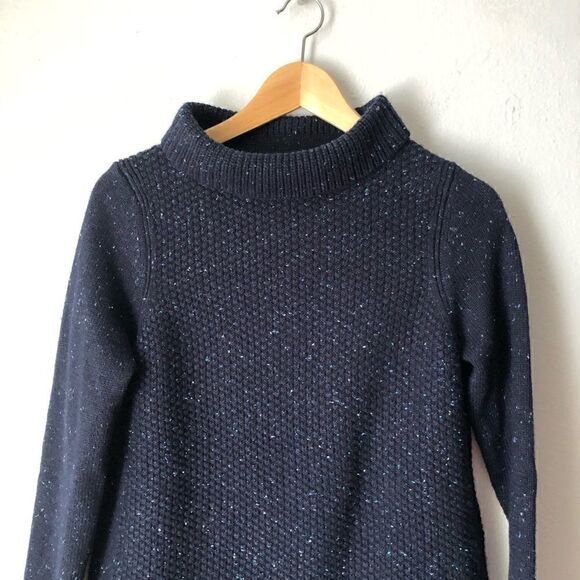 Talbots mock turtleneck dark blue sweater with button detail on the sides - Picture 3 of 10